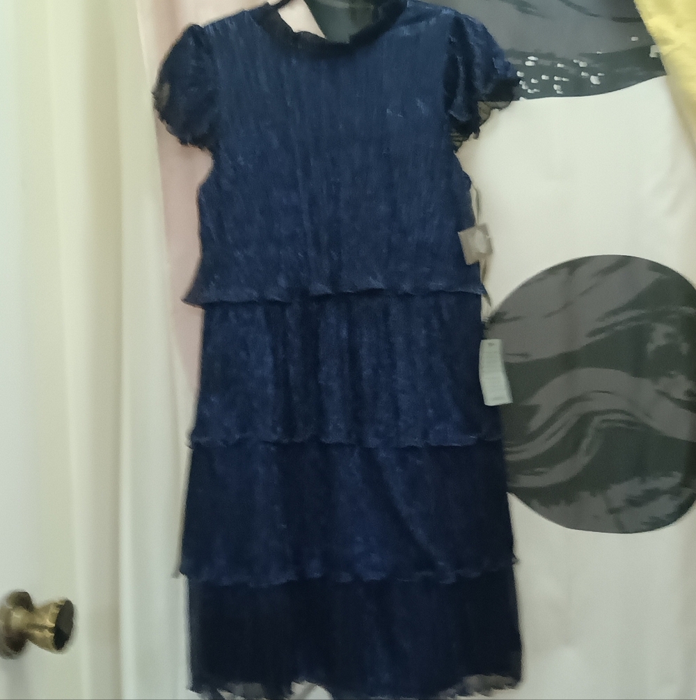 Vince Camuto Midnight Blue Open Back  Pleated Ruffle Dress